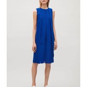 Cos Royal Cobalt Blue Sleeveless Pleated Midi Dress Sz 38 EU or M